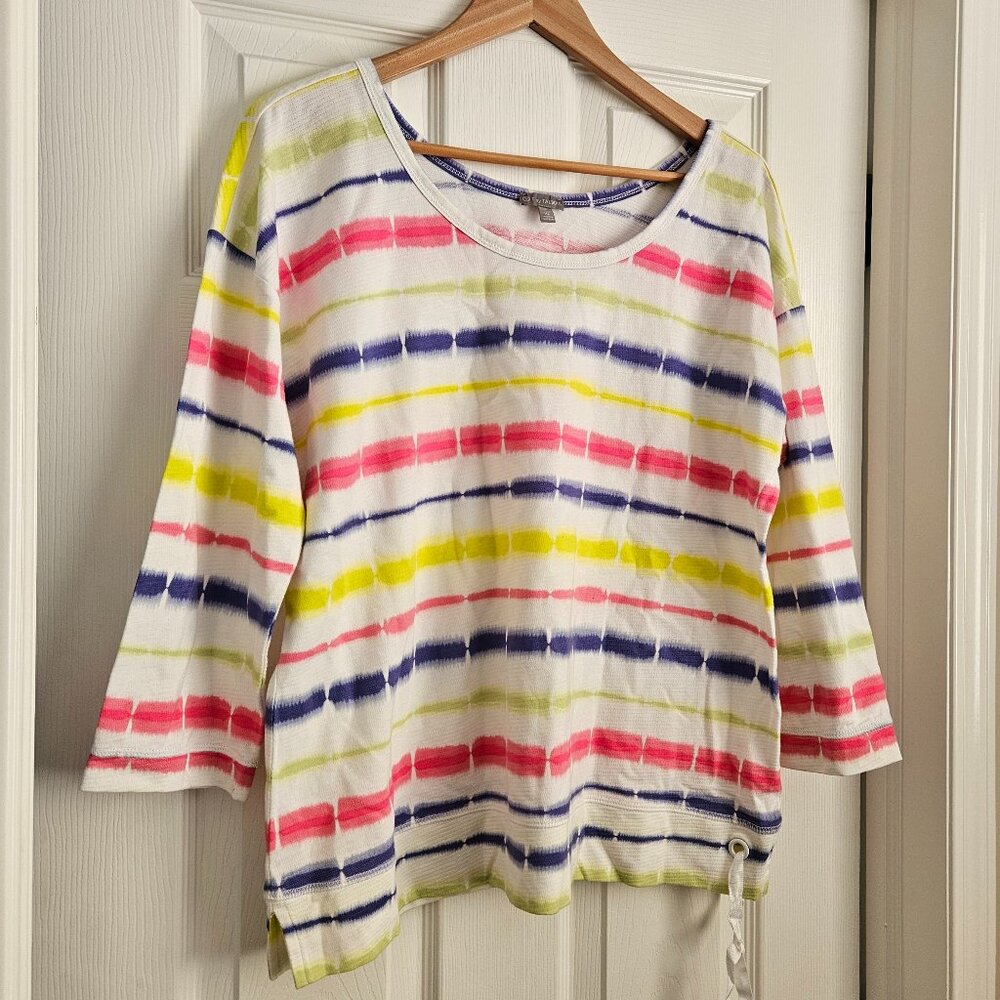 T by Talbots Women's Size XL Tie Dye‎ Striped White Shirt 3/4 Sleeve